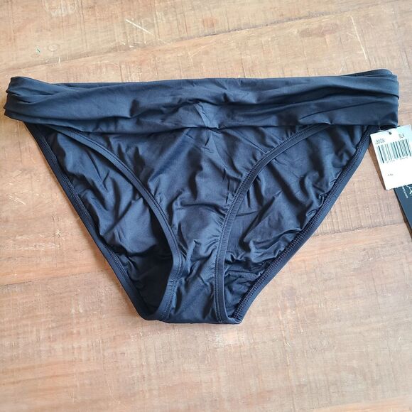 La Blanca Womens Island Goddess Shirred‎ Band Hipster Bikini Bottoms Black 16 US - Picture 1 of 4